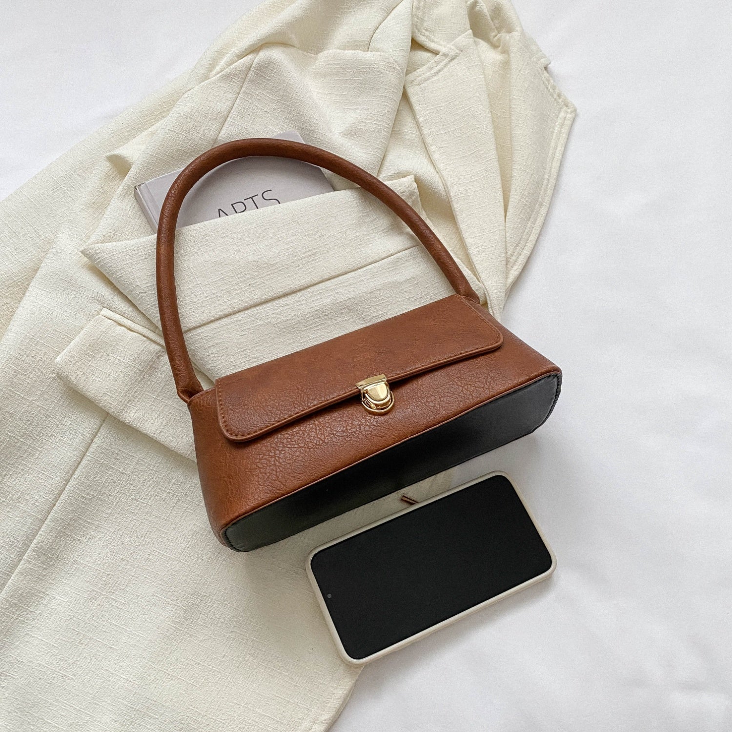 Light Gray PU Leather Shoulder Bag Sentient Beauty Fashions Bag