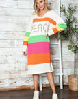 Color Block V-Neck Long Sleeve Sweater Dress