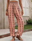 Rosy Brown Tied Printed High Waist Pants