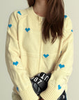 Heart Round Neck Zip Up Cardigan