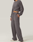 Crisscross Round Neck Top and Drawstring Pants Set