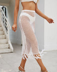 Gray Fringe Openwork High Waist Swim Skirt