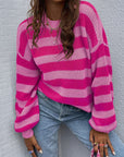 Honey Striped Round Neck Long Sleeve Sweater