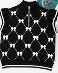 Bow Half Zip Sweater Vest