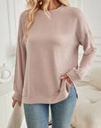 Lovelet Slit Round Neck Long Sleeve Sweatshirt