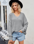 V-Neck Ribbed Dropped Shoulder Knit Top