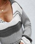 Angel Wings Color Block V-Neck Dropped Shoulder Sweater