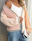 Light Gray Contrast Open Front Long Sleeve Cardigan