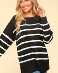 Haptics Full Size Striped Contrast Side Slit Sweater