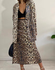 Leopard Lapel Collar Long Sleeve Longline Blazer