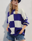 Double Take Slit Color Block Mock Neck Batwing Sleeve Sweater