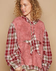 POL Star Patch Plaid Long Sleeve Hooded Top