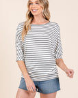 BOMBOM Striped Boat Neck Dolman Sleeve Top