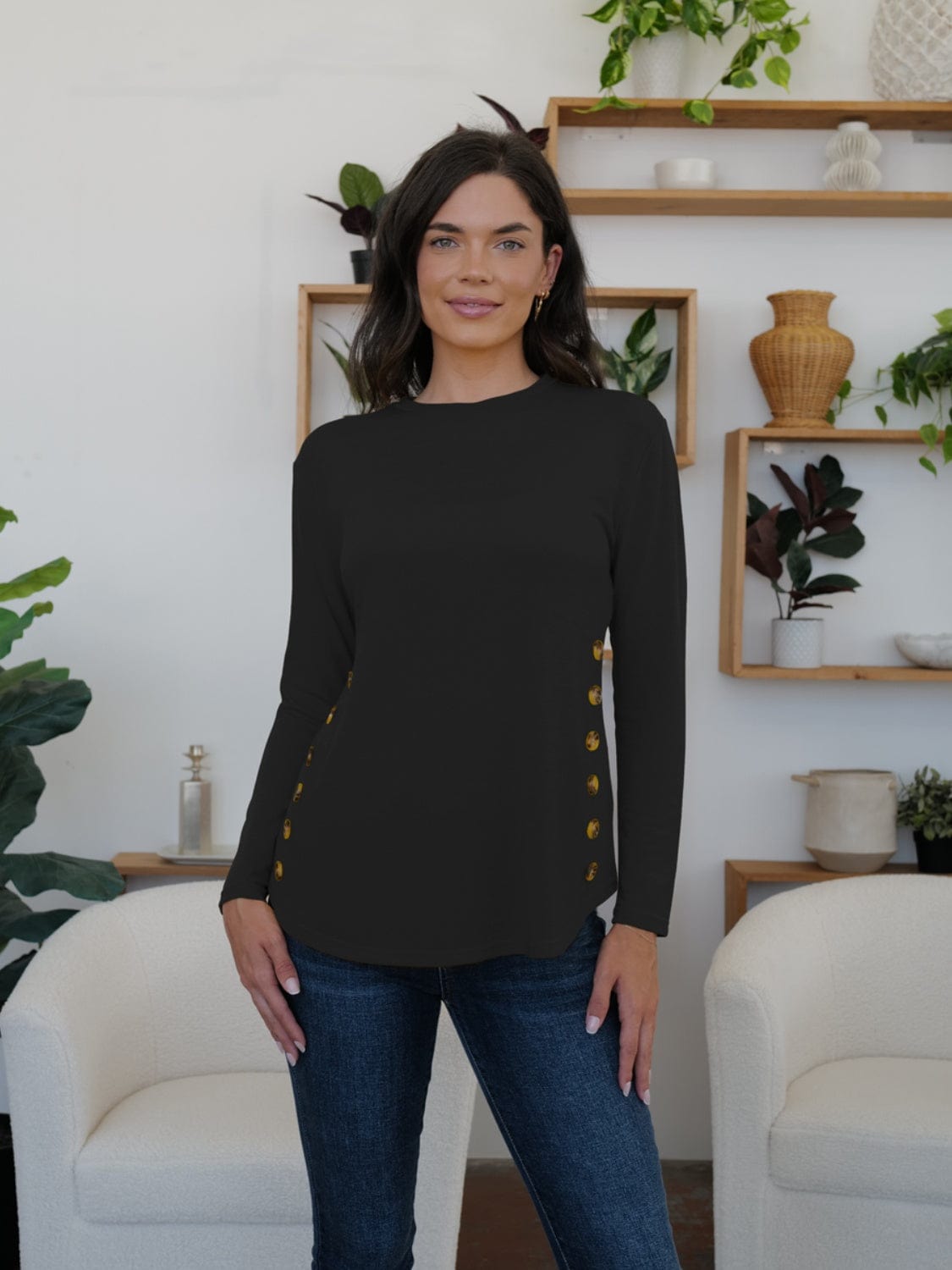 Black Round Neck Long Sleeve T-Shirt