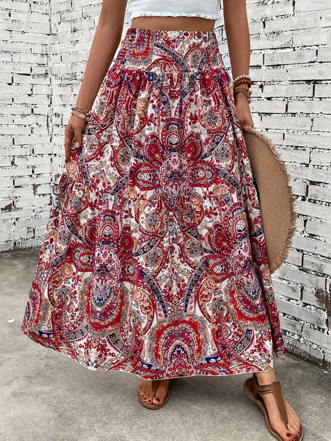 Gray Printed Elastic Waist Maxi Skirt Sentient Beauty Fashions Apaparel & Accessories