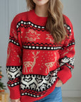 Christmas Element Round Neck Long Sleeve Sweater