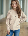 Heart Round Neck Long Sleeve Sweater