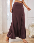 Solid Elastic Waist Maxi Skirt