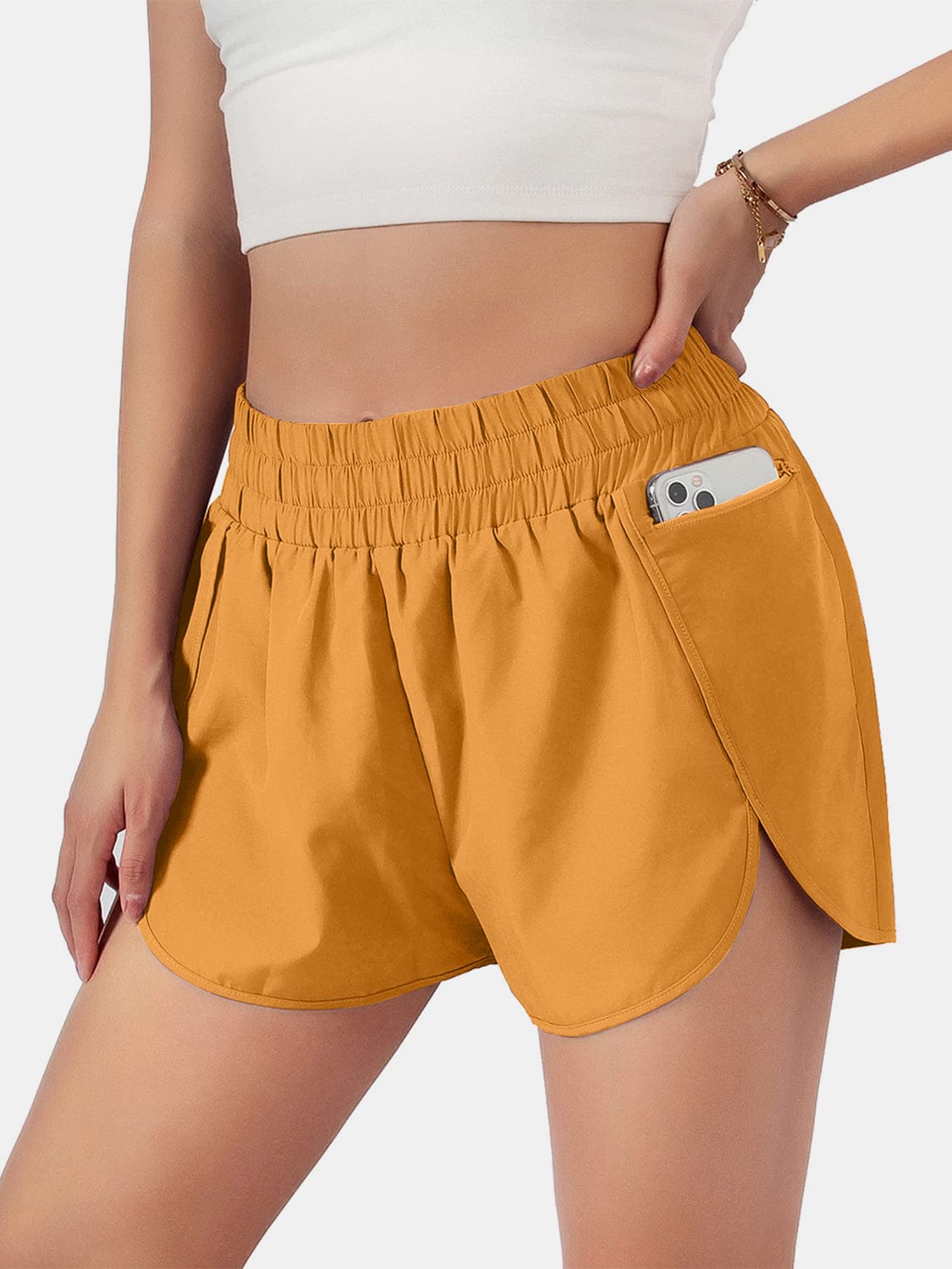 Coral Elastic Waist Active Shorts