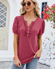 Frill Notched Short Sleeve Blouse