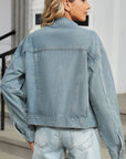 Rhinestone & Peal Trim Button Down Long Sleeve Denim Jacket