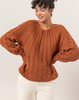 HYFVE Cable-Knit Round Neck Raglan Sleeve Sweater