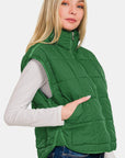 Zenana Zip Up Cropped Puffer Vest with Pockets