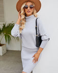 Turtle Neck Long Sleeve Ribbed Sweater Dress