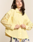 J.NNA Button Down Lace Long Sleeve Waffle Shirt