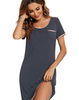 Contrast Trim Pocketed Round Neck Lounge Dress