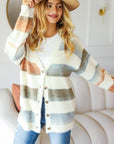 Haptics Full Size Button Down Stripe Soft Fuzzy Sweater Cardigan