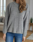 Solid Color Round Neck Long Sleeve Sweater