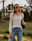 Round Neck Button-Down Long Sleeve Tee