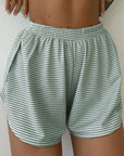 Dim Gray Striped Round Neck Top and Shorts Set Sentient Beauty Fashions Apparel & Accessories