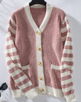 Striped Button Up Long Sleeve Cardigan