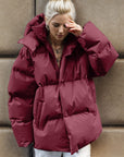 Pocketed Zip Up Hooded Puffer Jacket