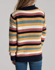 Contrast Stripes Turtleneck Long Sleeve Sweater