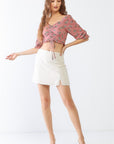 Tasha Apparel Floral Ruffle Smocked Back Ruched Crop Top