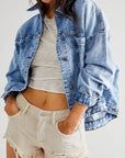 Gray Pocketed Button Up Denim Jacket