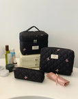 3 Piece Bow Quilted Cloth Storage Bag Set