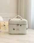 Bow Embroidered Quilted Storage Bag with Zip