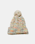 Contrast Cable-Knit Hat with Pompom