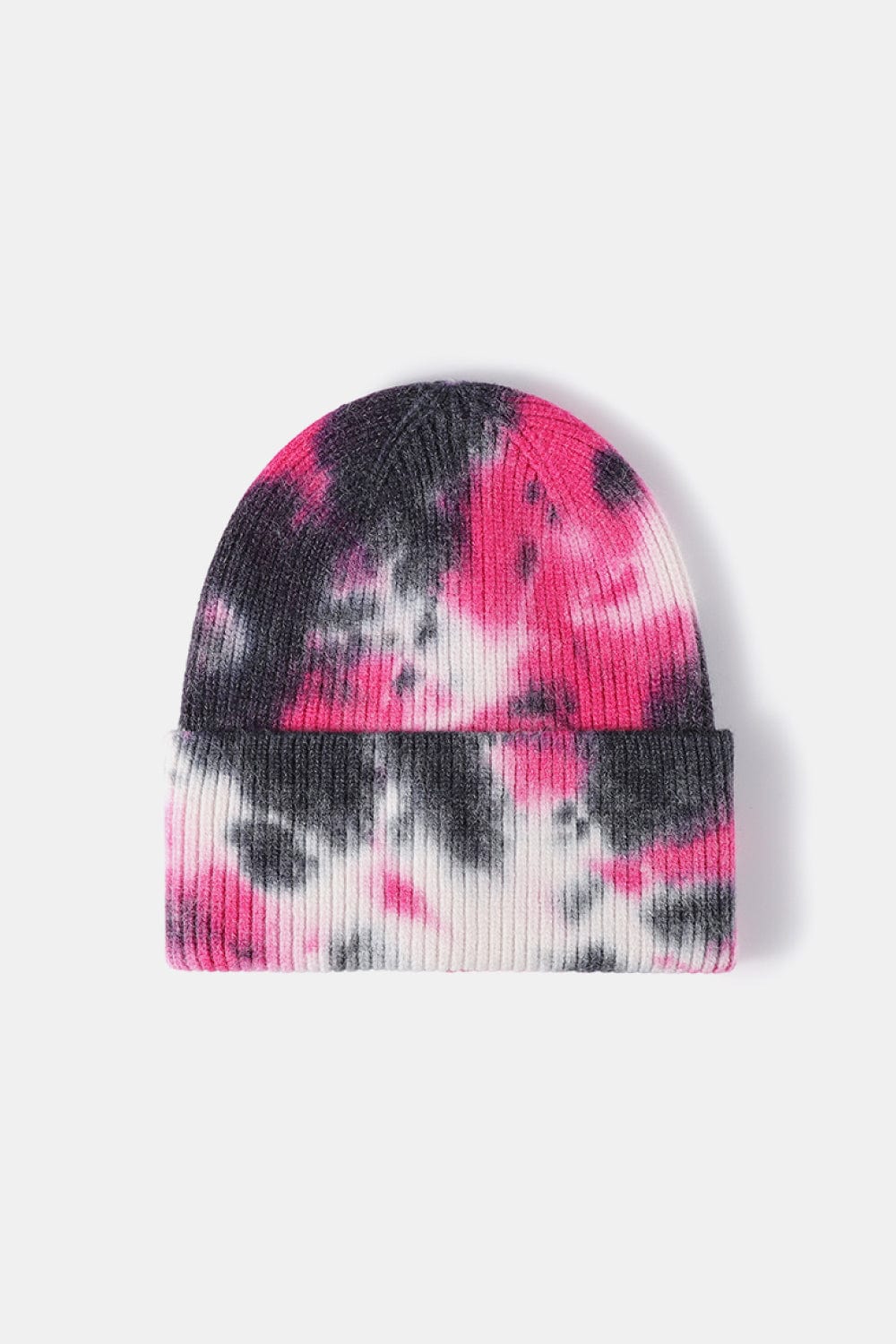 White Smoke Tie-Dye Cuffed Rib-Knit Beanie Hat