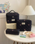 3 Piece Bow Quilted Cloth Storage Bag Set