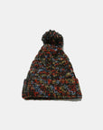 Contrast Cable-Knit Hat with Pompom