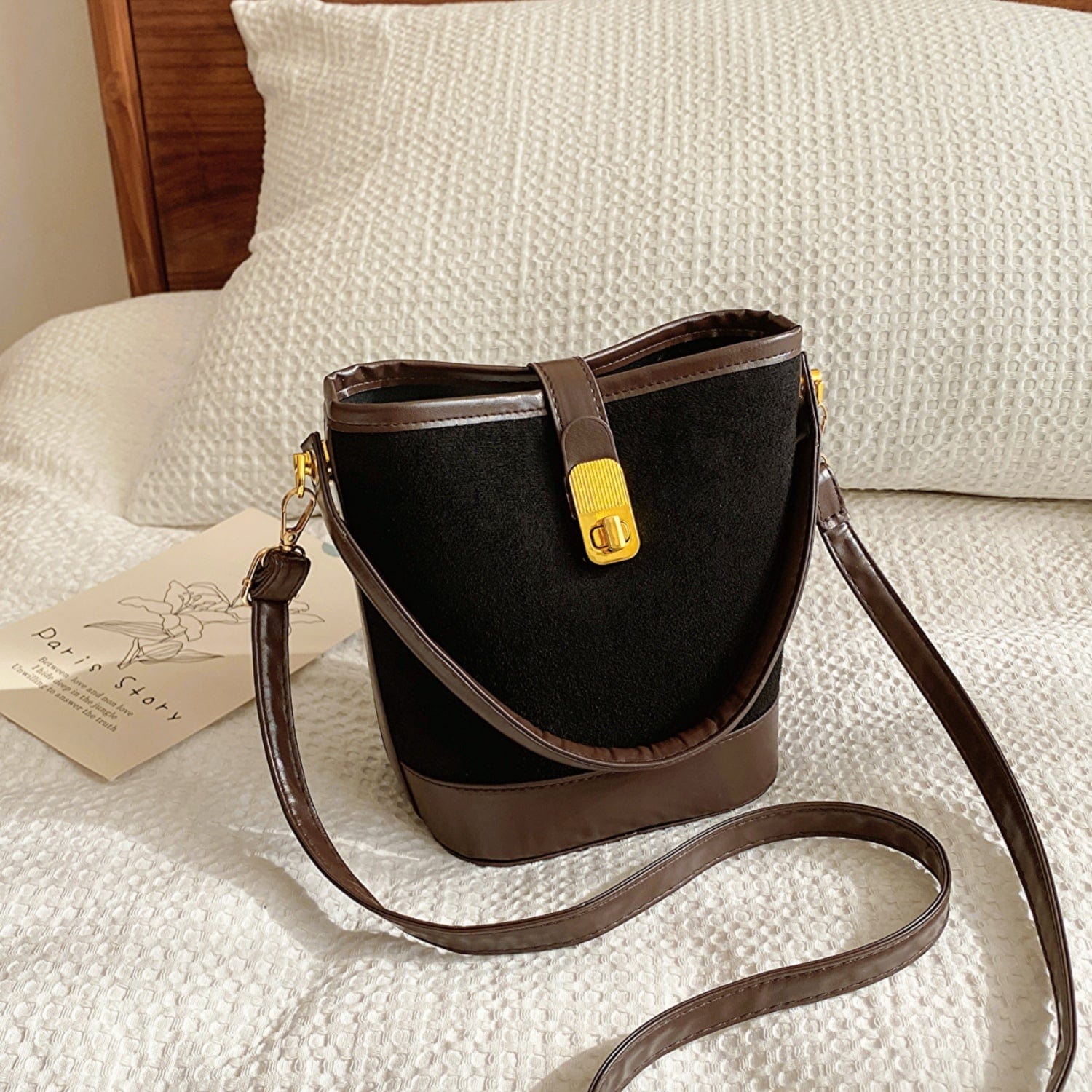 Gray PU Leather Bucket Crossbody Bag