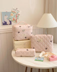 3 Piece Bow Quilted Cloth Storage Bag Set