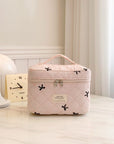 Bow Embroidered Quilted Storage Bag with Zip