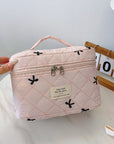 Bow Embroidered Quilted Storage Bag with Zip