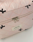 Bow Embroidered Quilted Storage Bag with Zip